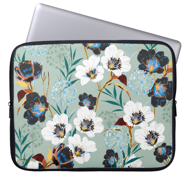 Blossom Botanical Vintage Floral Pattern Laptop Sleeve (Front)