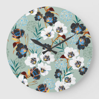 Blossom Botanical Vintage Floral Pattern Large Clock