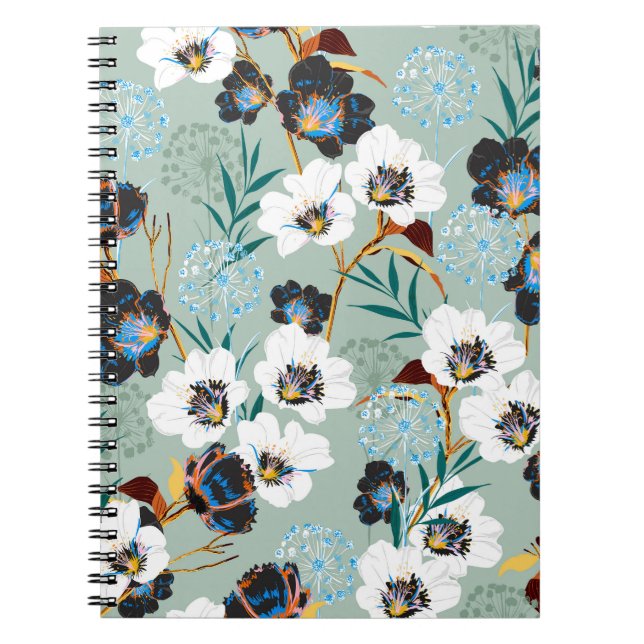 Blossom Botanical Vintage Floral Pattern Notebook (Front)
