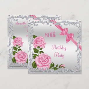 Blossom Bows & Diamonds 80th Birthday Double Sided Invitation