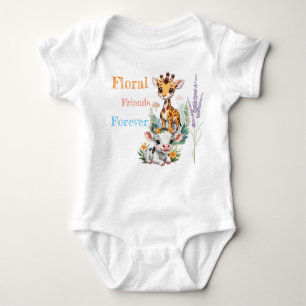 Blossom Buddies: Baby Giraffe and Cow with Flowers Baby Bodysuit