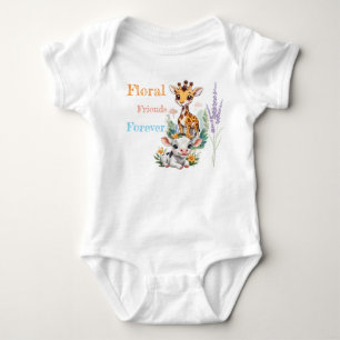 Blossom Buddies: Baby Giraffe and Cow with Flowers Bodysuit