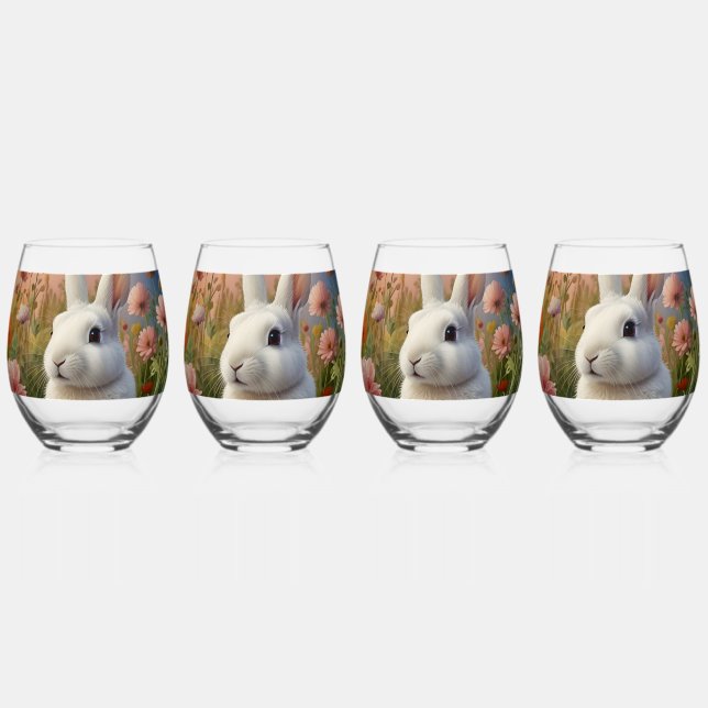 Blossom Bunny & Carrot Patch Drinkware Set Stemless Wine Glass (Front)