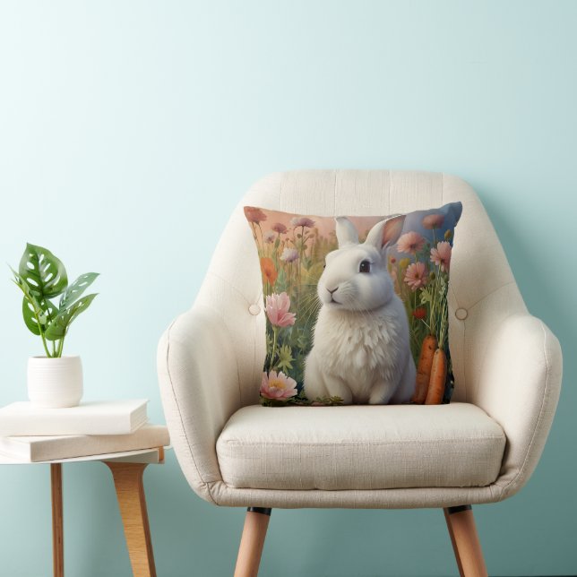 Blossom Bunny & Carrot Patch Throw Pillow  (Chair)