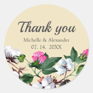 Blossom cotton flower. Floral wedding Thank You Classic Round Sticker