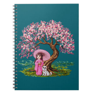 Blossom Dreams: Kimono Girl & Puppy Notebook