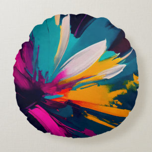 Blossom Dreams – Vibrant Abstract Floral Burst Round Cushion