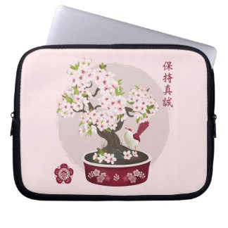 Blossom floral bonsai bird Asian graphic design Laptop Sleeve