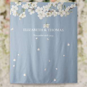 Blossom Floral Dusty Blue Wedding Photo Backdrop Tapestry