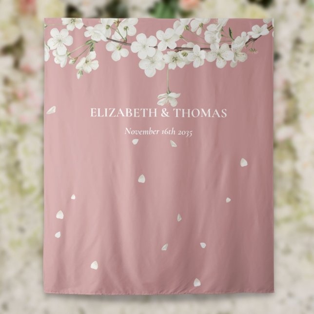 Blossom Floral Dusty Rose Wedding Photo Backdrop Tapestry (Blossom Floral Dusty Rose Wedding Photo Backdrop)