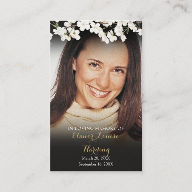 Blossom Floral Photo Funeral Prayer Cards (Front)