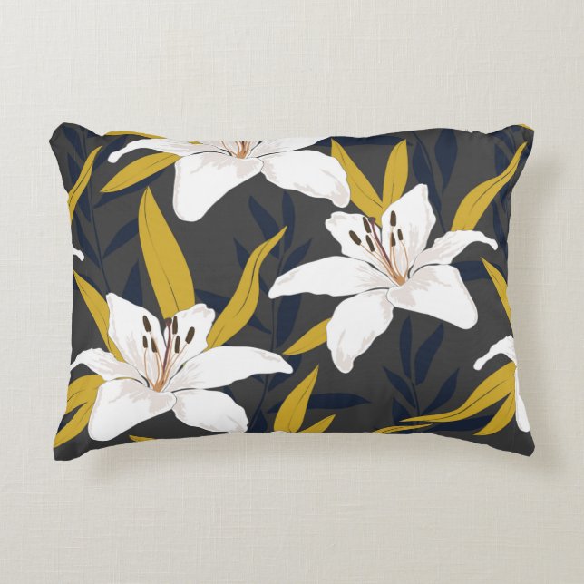 Blossom floral seamless pattern. Lily flowers with Decorative Cushion (Front)