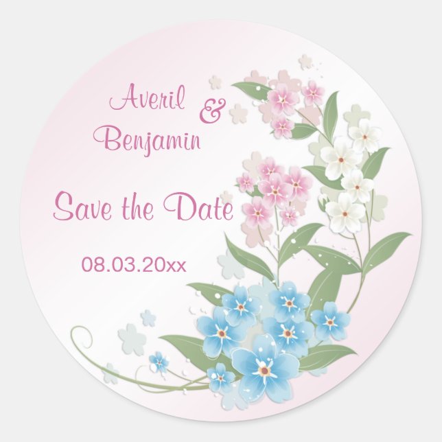Blossom flowers Wedding Save the Date Classic Round Sticker (Front)