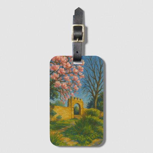 Blossom Gate – Enchanted Garden Painting Luggage Tag (Front Vertical)