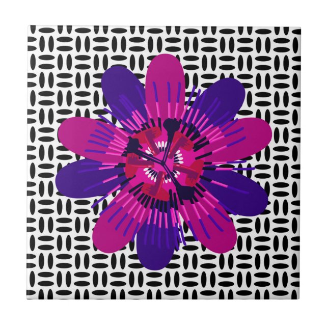 Blossom in Pink and Purple on Black and White Tile (Front)