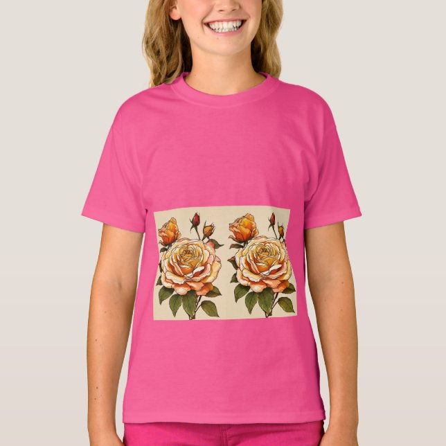 "Blossom in Style: Rose Skater Girls' T-Shirt for  (Front)