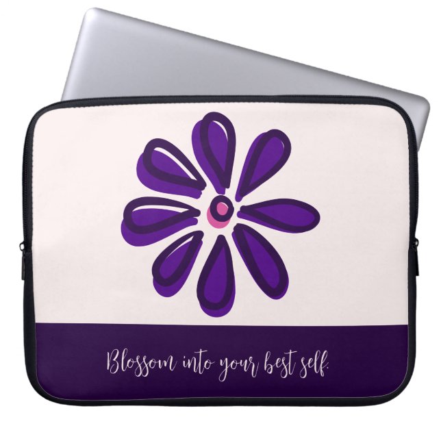 Blossom Into Your Best Self. Purple & Blush Laptop Sleeve (Front)