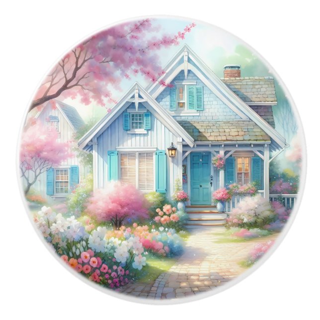 Blossom Lane Blue Cottage Garden Ceramic Knob (Front)