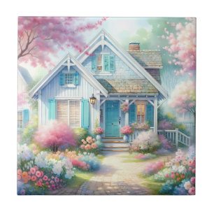 Blossom Lane Blue Cottage Garden Tile