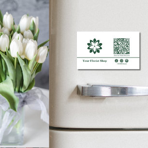 🌼Blossom Logo Florist Green & White Magnetic Business Card
