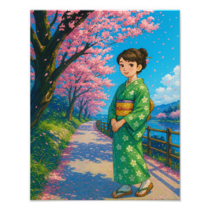 Blossom Path in Spring – Japanese Kimono Girl Art Photo Print