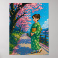 Blossom Path in Spring – Japanese Kimono Girl Art