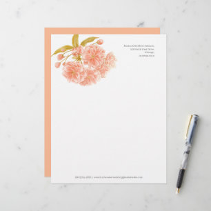 Blossom peach olive green white watercolor custom letterhead
