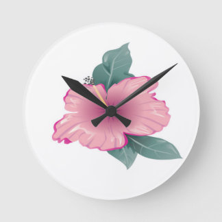 Blossom petals of flower with green leaves round clock
