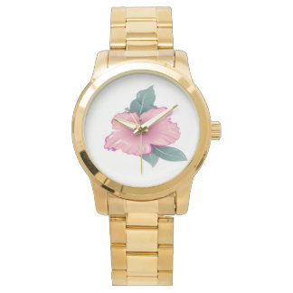 Blossom petals of flower with green leaves watch