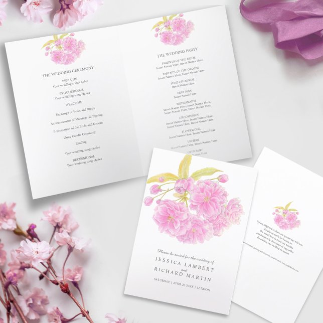 Blossom pink flowers watercolor art wedding programme (Creator Uploaded)