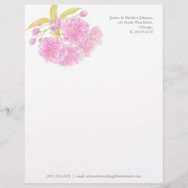 Blossom pink green watercolor art letterhead template (Front)
