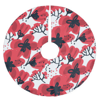 Blossom Red: Abstract Hand-Drawn Pattern. Brushed Polyester Tree Skirt