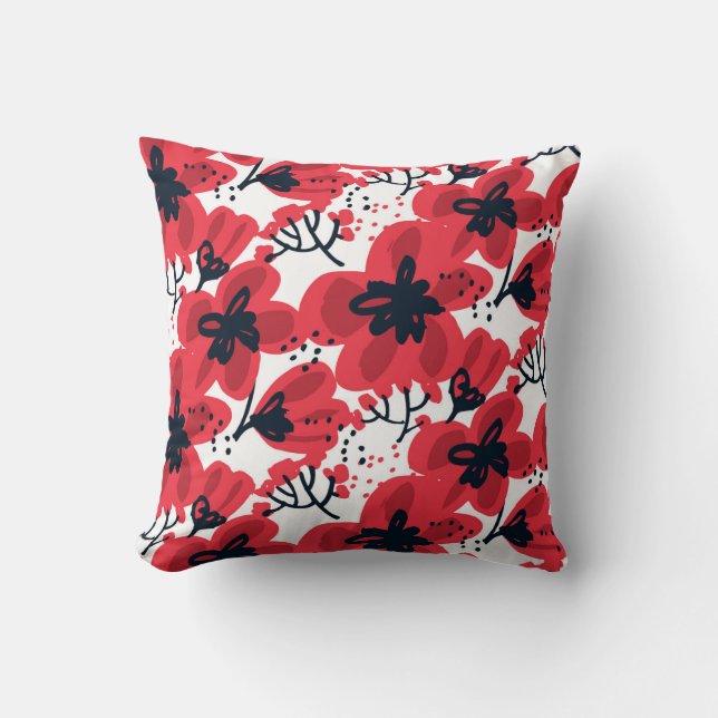 Blossom Red: Abstract Hand-Drawn Pattern. Cushion (Front)