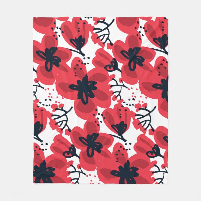 Blossom Red: Abstract Hand-Drawn Pattern. Fleece Blanket (Front)