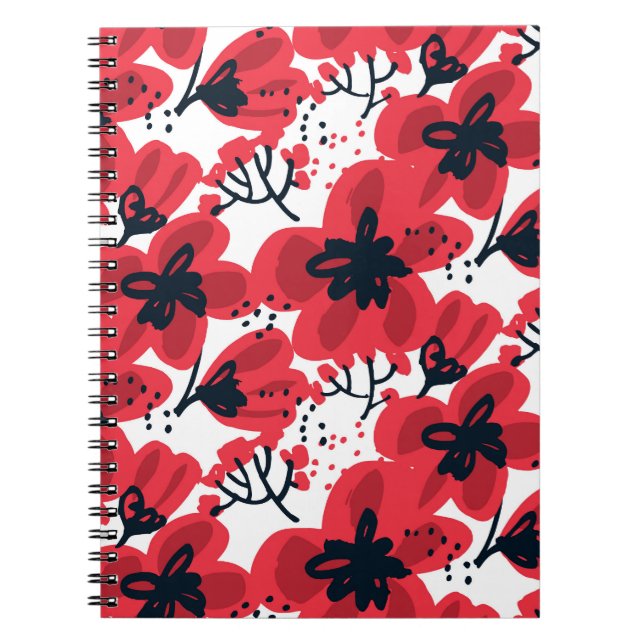 Blossom Red: Abstract Hand-Drawn Pattern. Notebook (Front)
