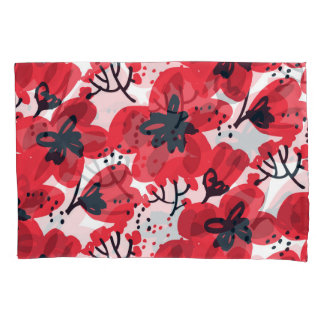 Blossom Red: Abstract Hand-Drawn Pattern. Pillowcase