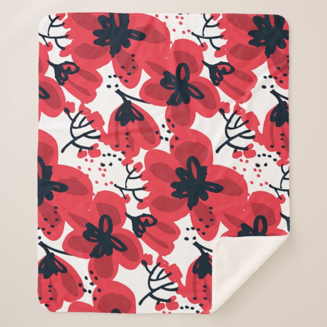 Blossom Red: Abstract Hand-Drawn Pattern. Sherpa Blanket (Front)