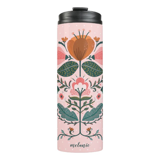 Blossom & Roots Folk Art Floral Garden Blush Pink Thermal Tumbler (Front)