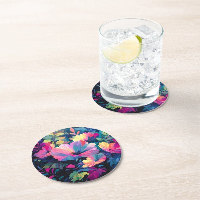 Blossom Rush Spring Floral Garden Round Paper Coaster (Insitu)