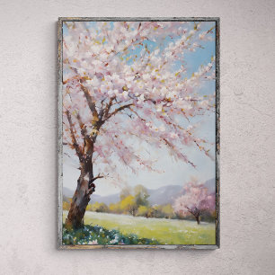 Blossom Serenity: Tree in Grass Field oil Painting Poster