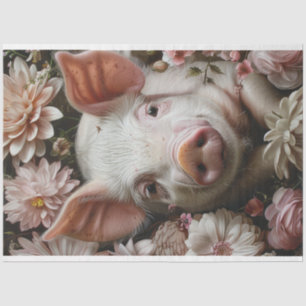 Blossom Snout Pig Pink Flowers Decoupage Tissue Paper