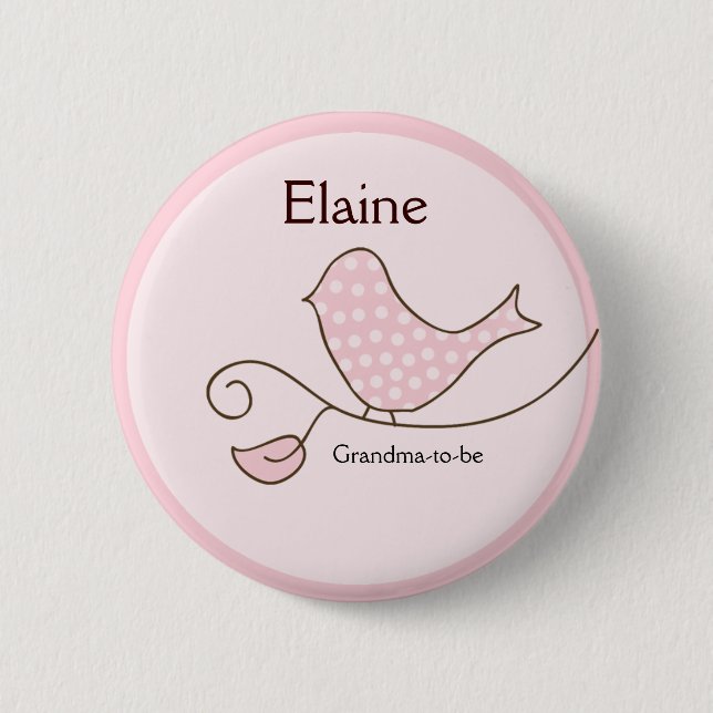 BLOSSOM Trendy Bird NAME TAG Personalised Button (Front)