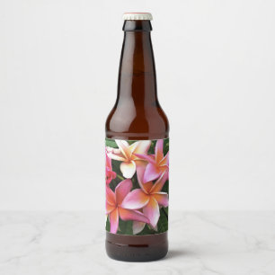 Blossom Wreath Of Pale Pink Frangipani Beer Bottle Label