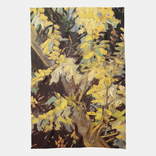 Blossoming Acacia Branches by Vincent van Gogh Tea Towel (Vertical)