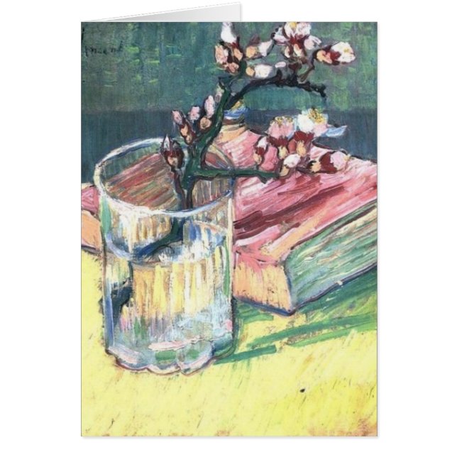 Blossoming Almond Branch in a glass and a book (Front)