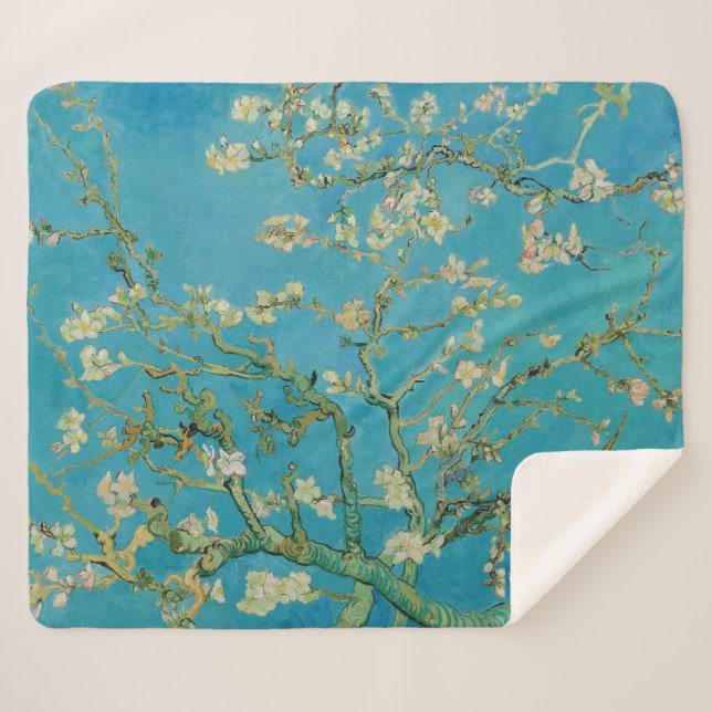 Blossoming Almond Tree by Van Gogh Sherpa Blanket (Front (Horizontal))