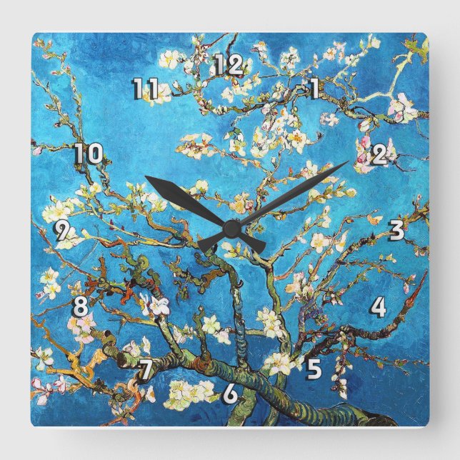 Blossoming Almond Tree Van Gogh Fine Art Square Wall Clock (Front)