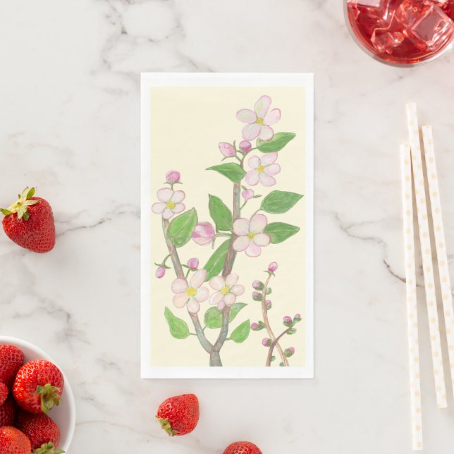 Blossoming Apple Tree Branch Illustration  Napkin (Insitu)