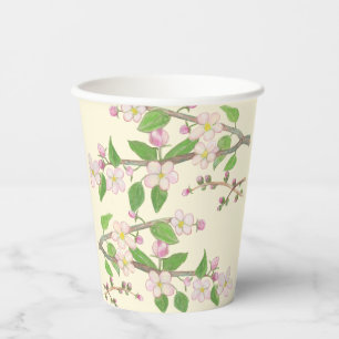 Blossoming Apple Tree Branch Illustration Paper Cups