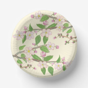Blossoming Apple Tree Branch Illustration  Paper Plate